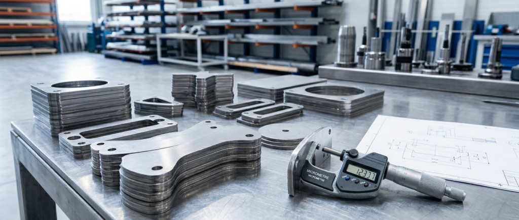 Piezas metálicas cortadas a medida con herramientas de medición