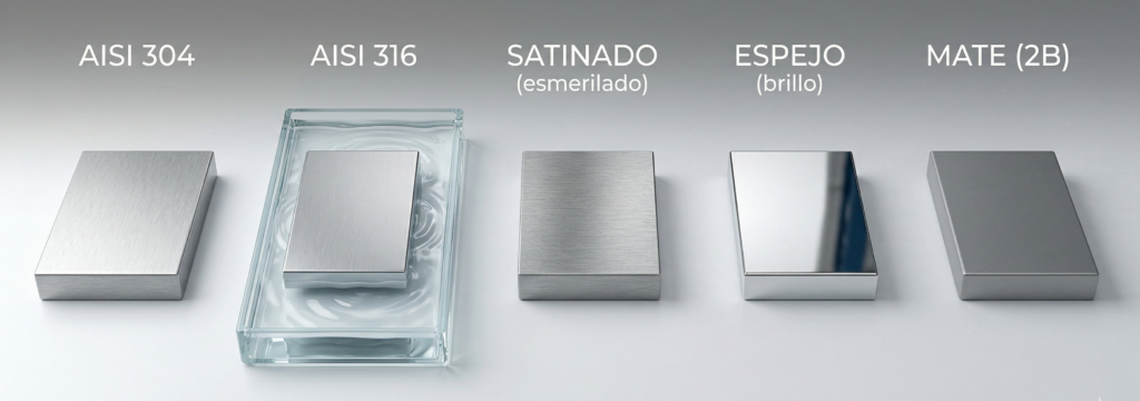 Tipos de acero inoxidable, acero inox (aisi) 316 y 304, y acabados satinado, espejo...