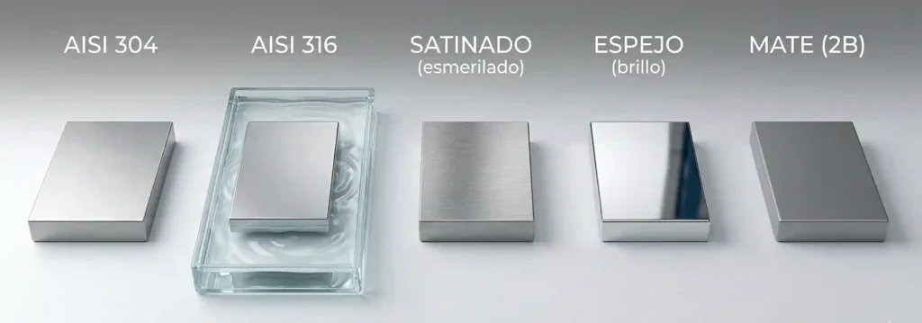 Tipos de acero inoxidable, acero inox (aisi) 316 y 304, y acabados satinado, espejo...