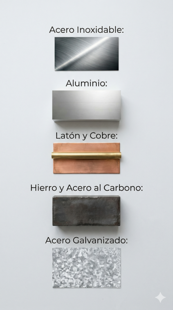 Ilustración de los diferentes tipos de metales y sus nombres