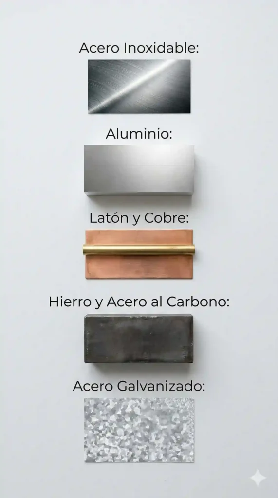 Ilustración de los diferentes tipos de metales y sus nombres